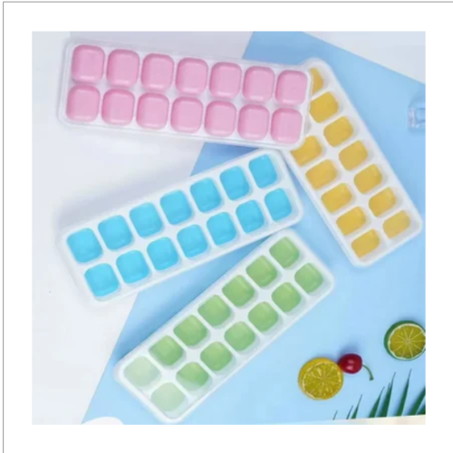 Food Grade Ice Cube Tray Silicone Mold With Clear Lid 14 Cavities - বরফ বানান আর উঠান চোখের পলকে